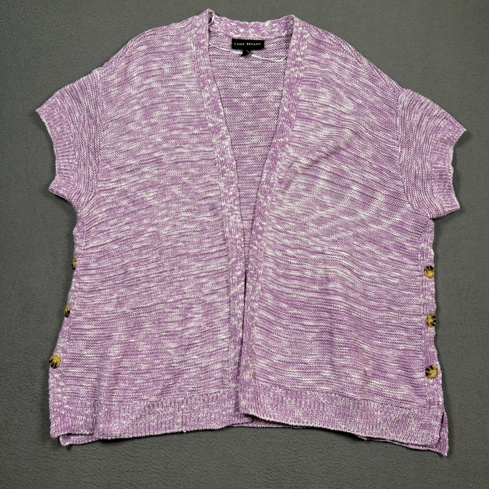 Lane Bryant Cardigan Women 18/20 Purple Space Dye Short Sleeve Side Button Knit